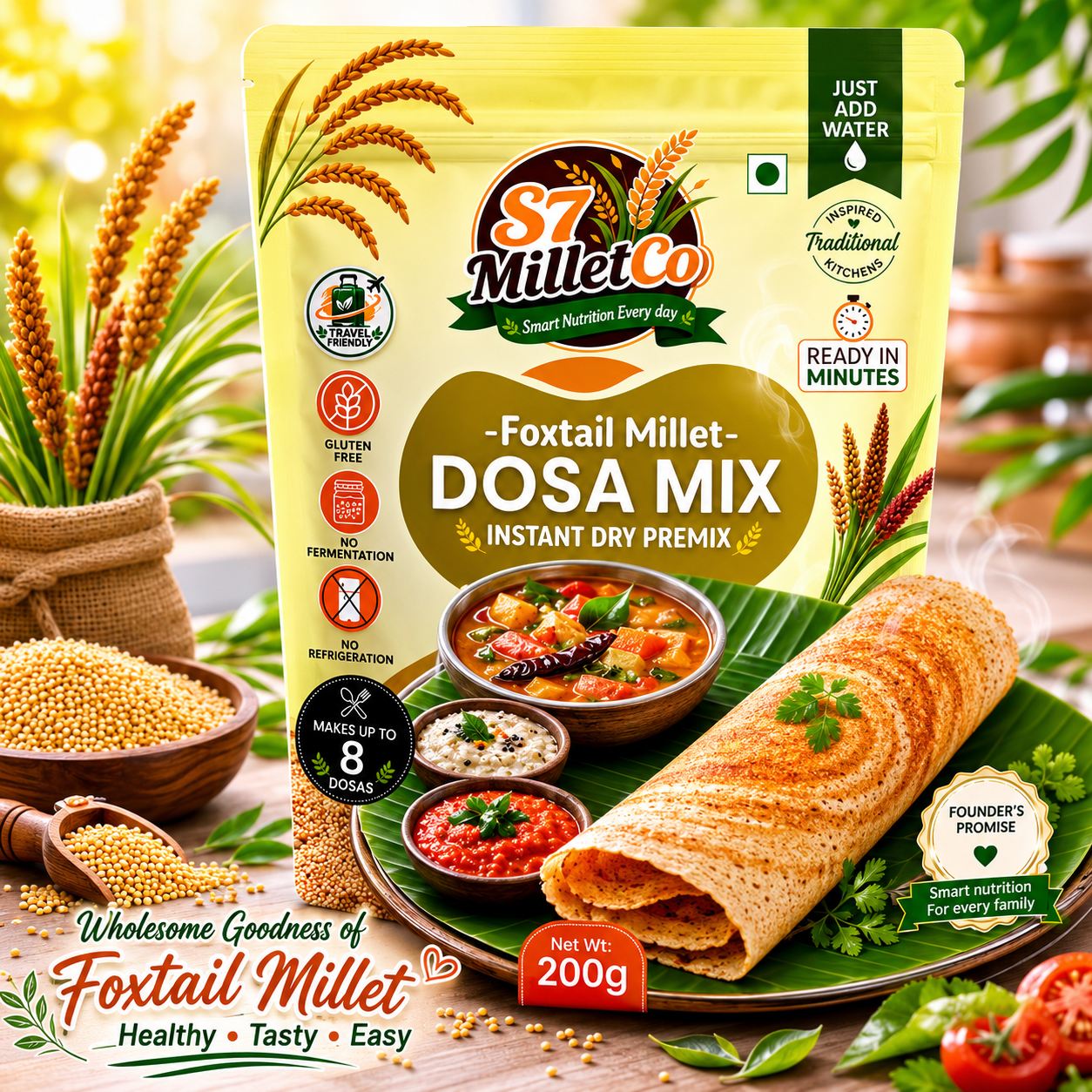 Foxtail Millet Dosa Mix | Instant Dry Premix | Just Add Water | 200g