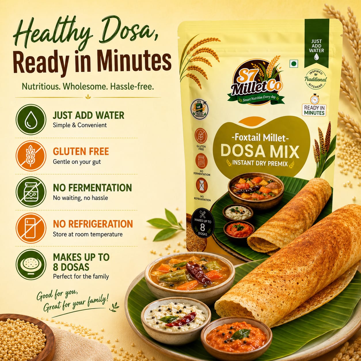 Foxtail Millet Dosa Mix | Instant Dry Premix | Just Add Water | 200g — image 2