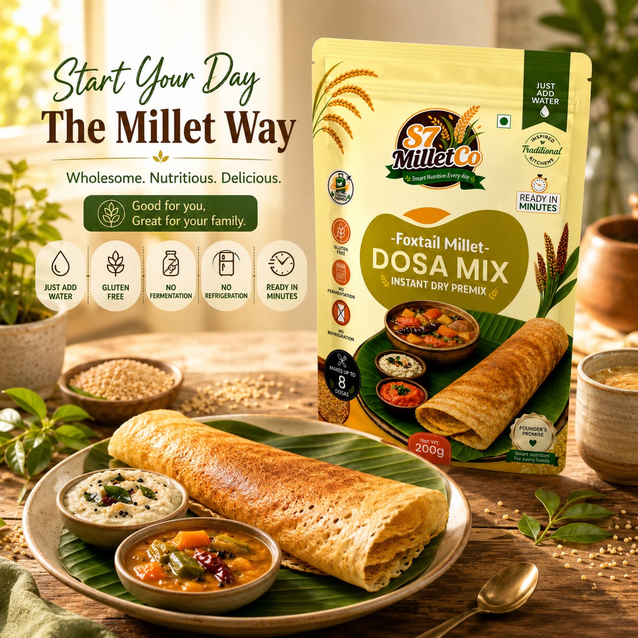 Foxtail Millet Dosa Mix | Instant Dry Premix | Just Add Water | 200g — image 3