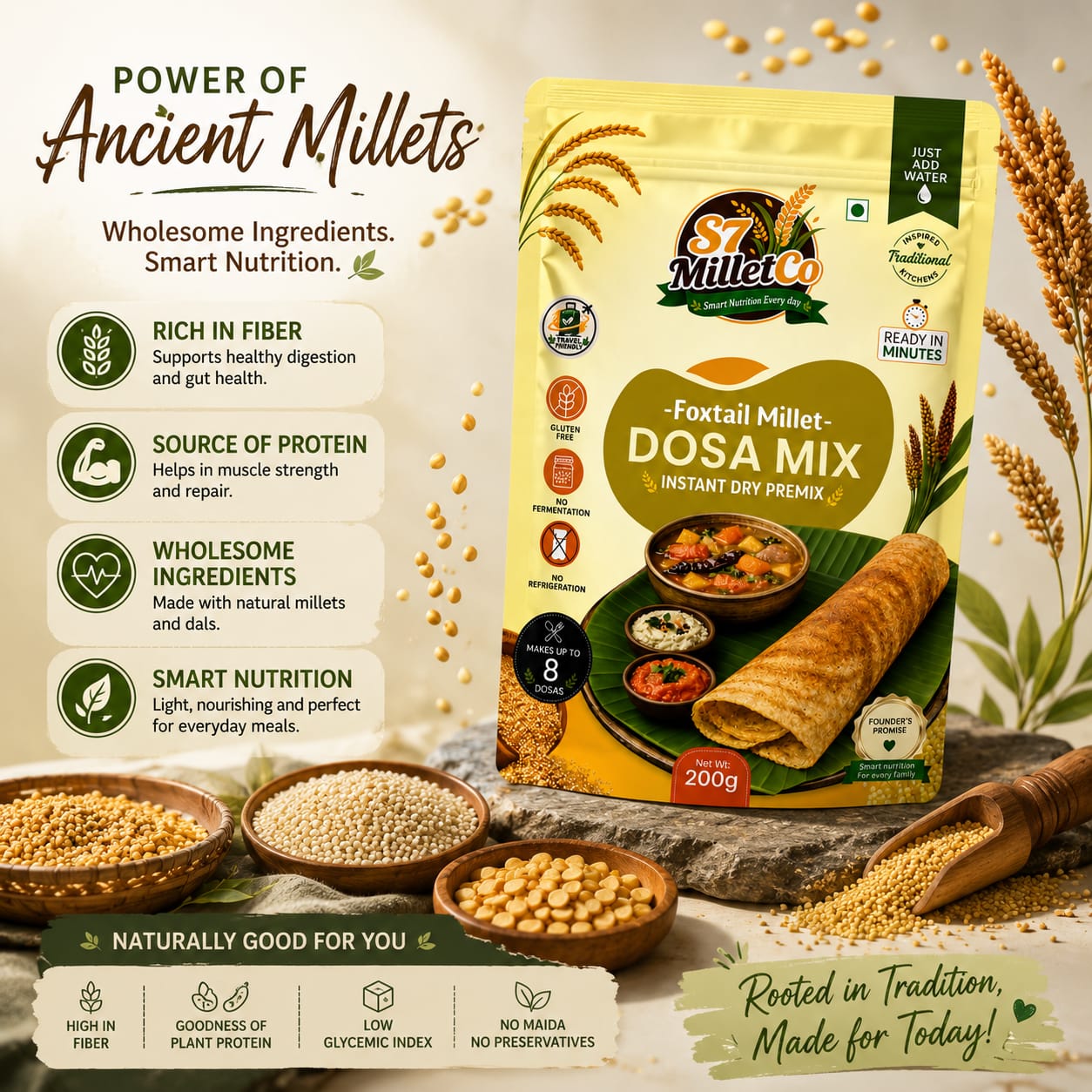 Foxtail Millet Dosa Mix | Instant Dry Premix | Just Add Water | 200g — image 4