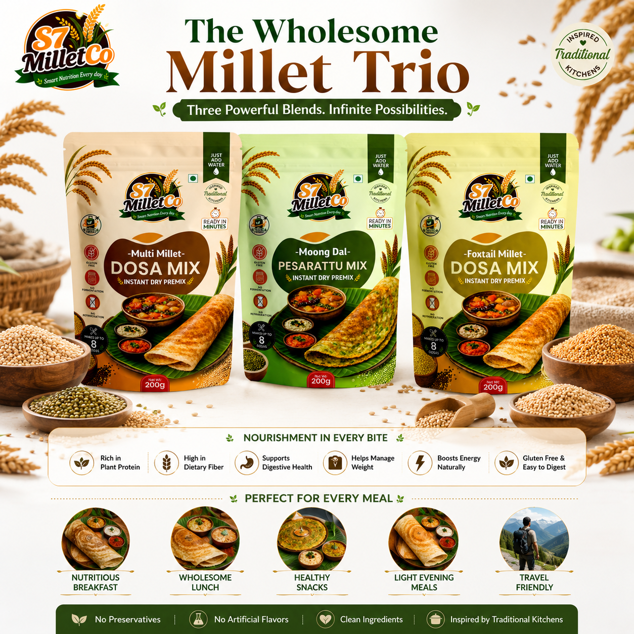 Millet Dosa Trio  | Instant Dry Premix | Just Add Water