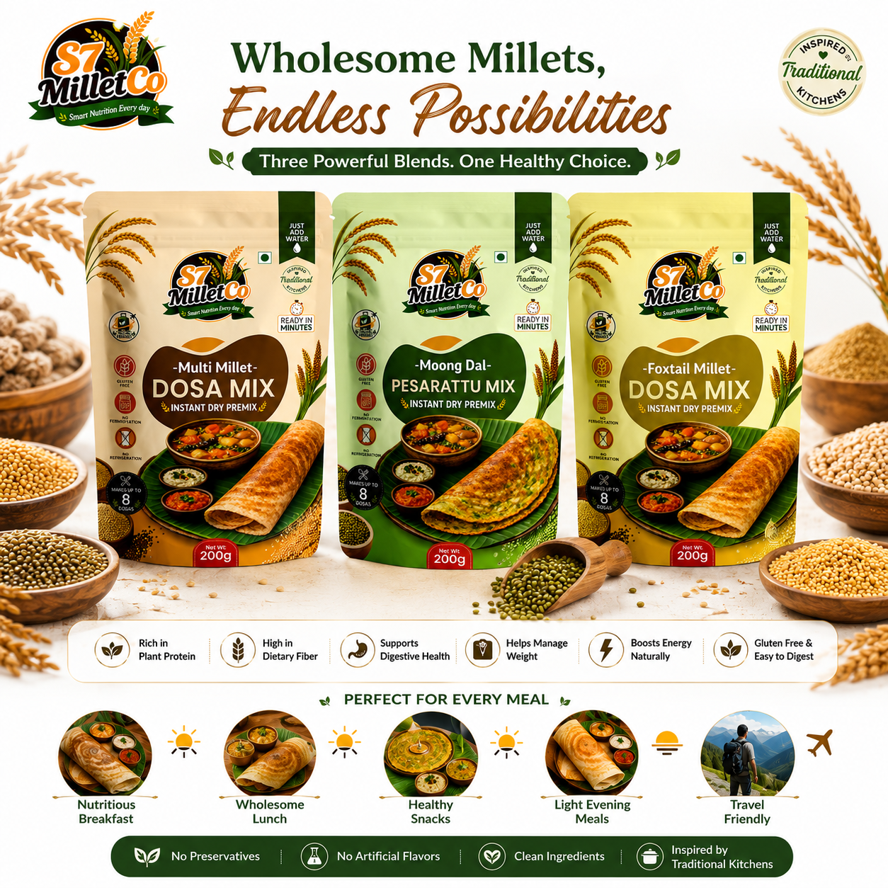 Millet Dosa Trio  | Instant Dry Premix | Just Add Water — image 2