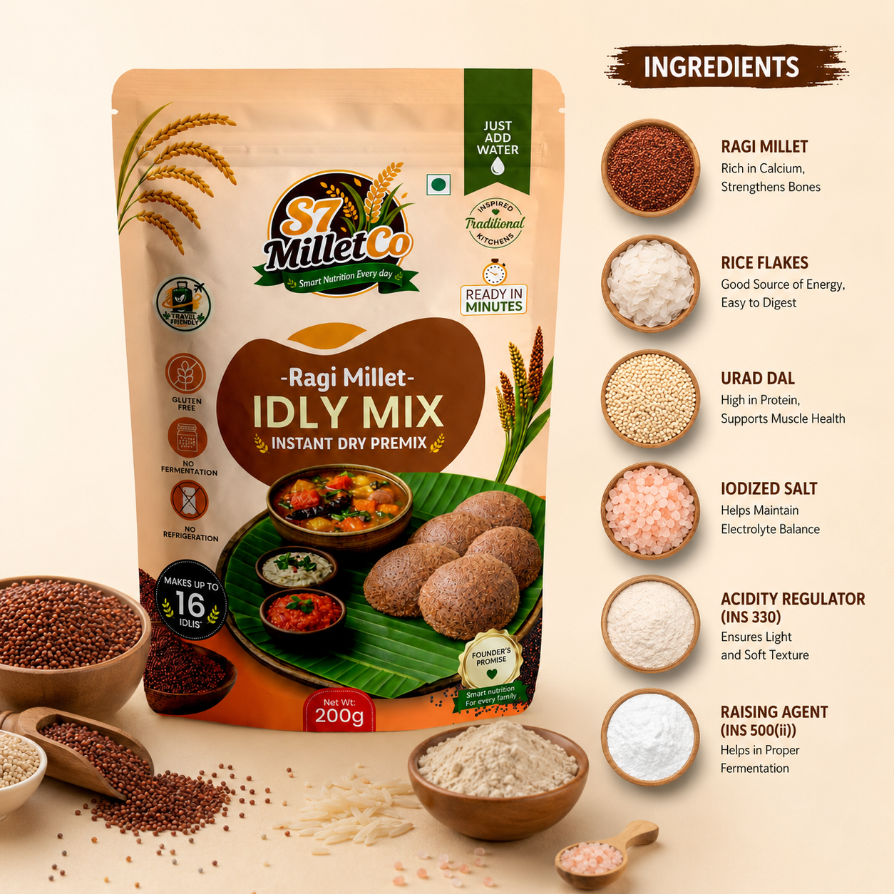 Ragi Millet Idly Mix | Instant Dry Premix | Just Add Water | 200g — image 3