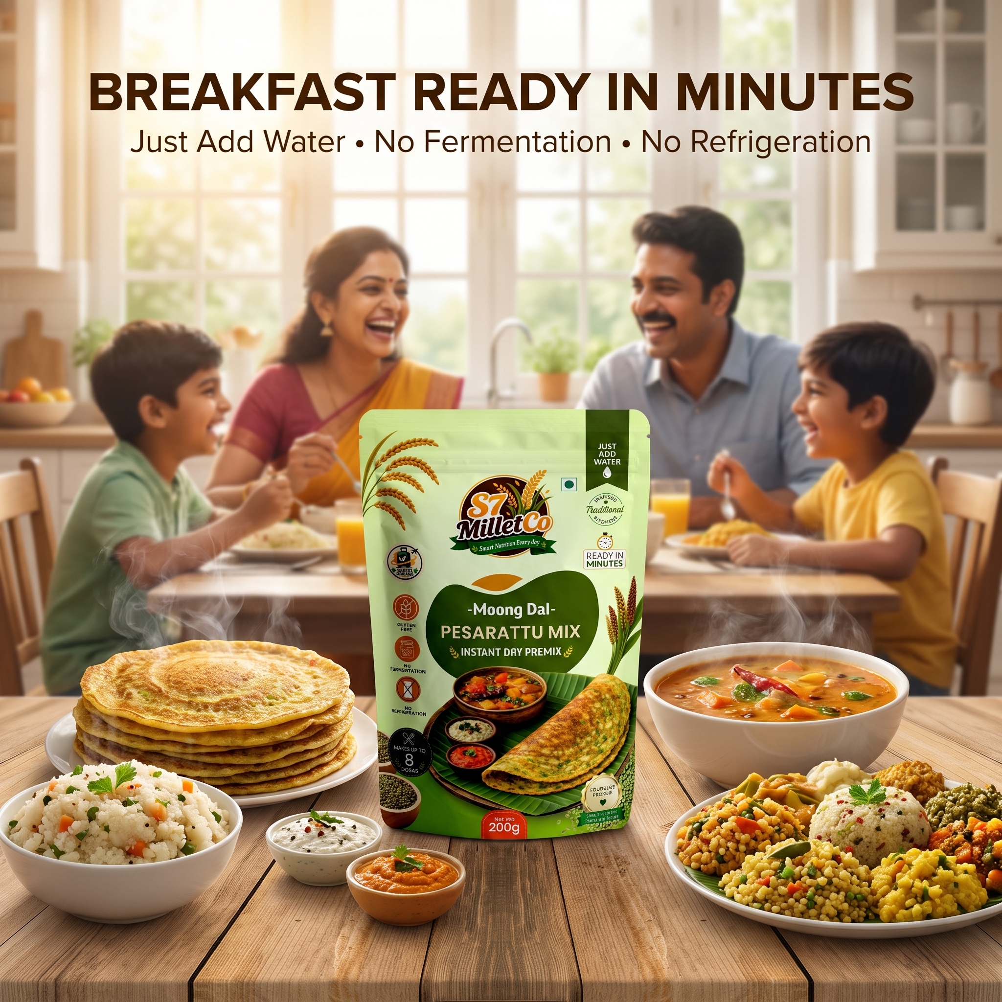 Moong Dal Pesarattu Mix | Instant Dry Premix | Just Add Water | Gluten Free | Ready in Minutes | 200g — image 2