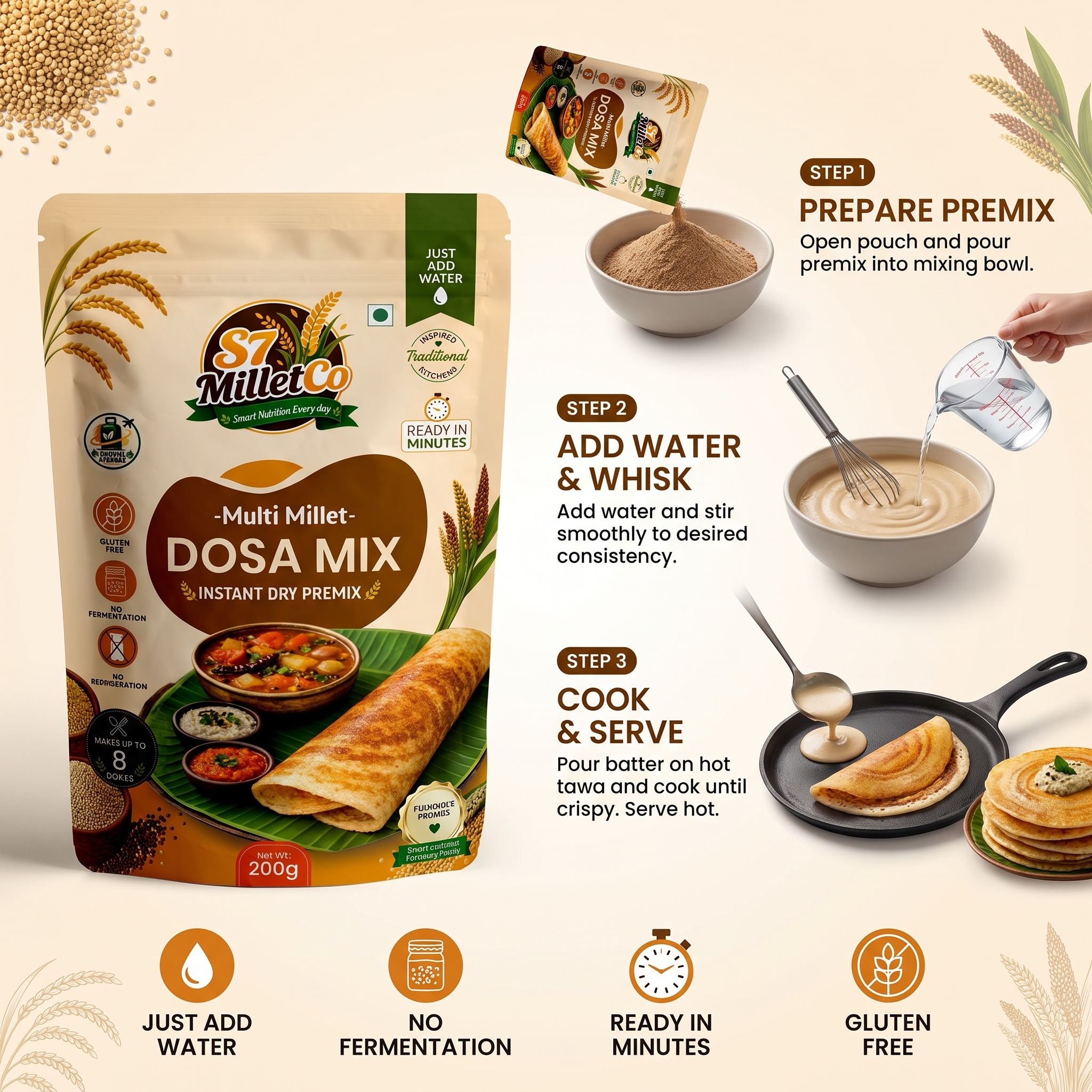 Multi Millet Dosa Mix | Just Add Water | 200g — image 3