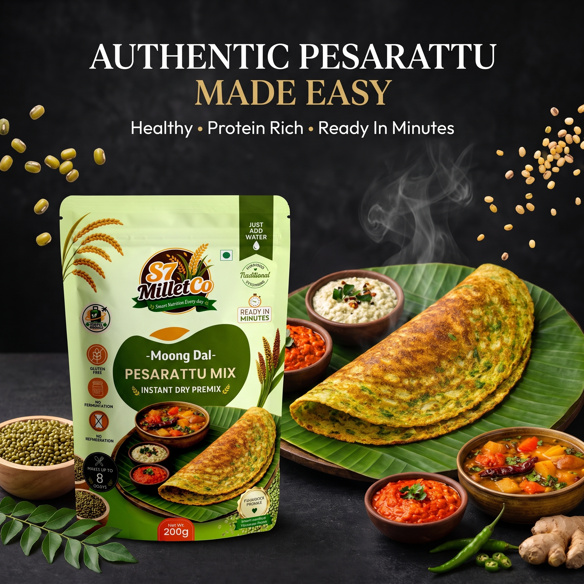 Moong Dal Pesarattu Mix | Instant Dry Premix | Just Add Water | Gluten Free | Ready in Minutes | 200g — image 4
