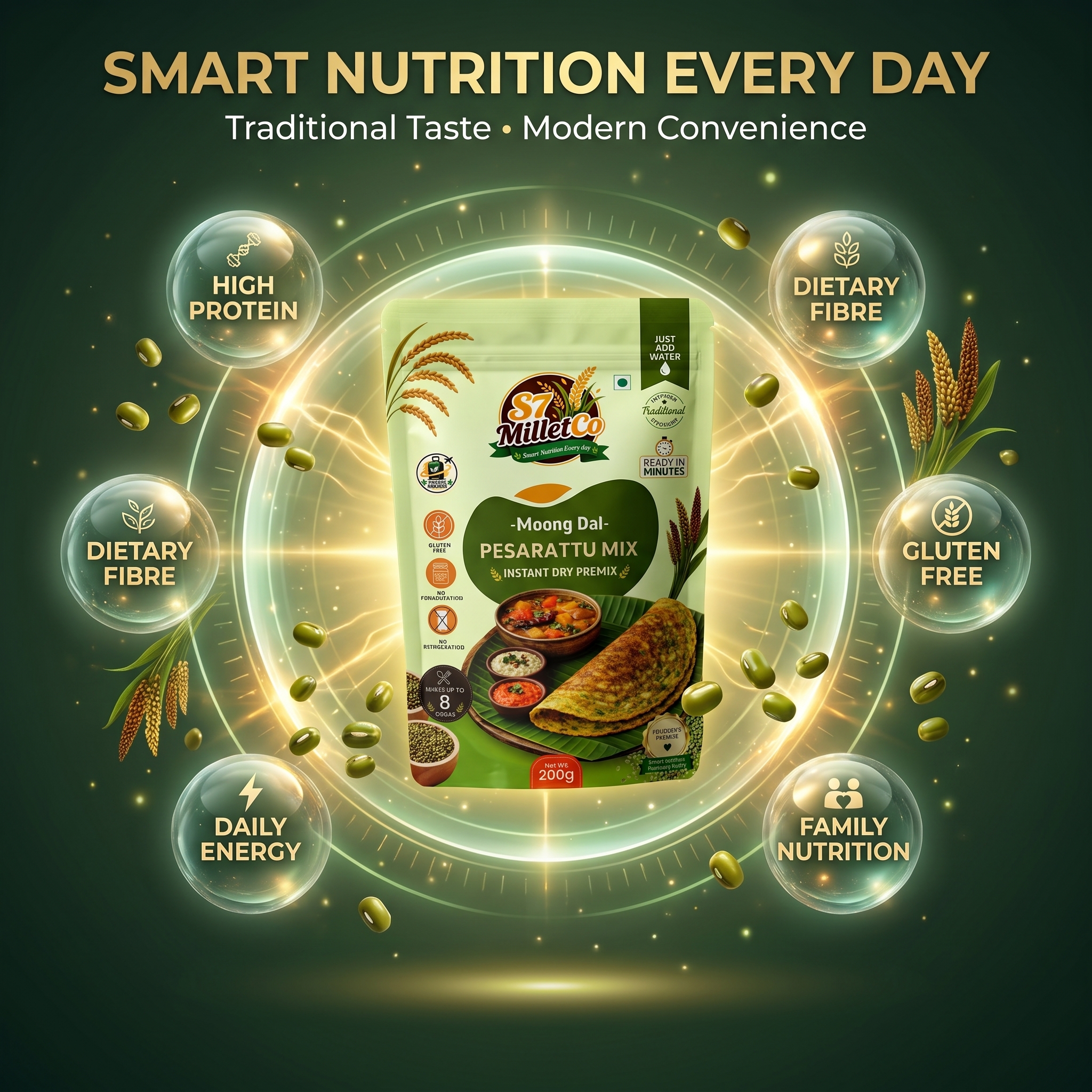 Moong Dal Pesarattu Mix | Instant Dry Premix | Just Add Water | Gluten Free | Ready in Minutes | 200g — image 5